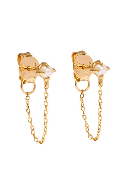 Freshwater Pearl Chain Huggie Earrings in Gold