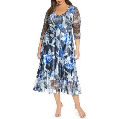 Plus Size Komarov Charmeuse & Chiffon A-Line Dress, Blue