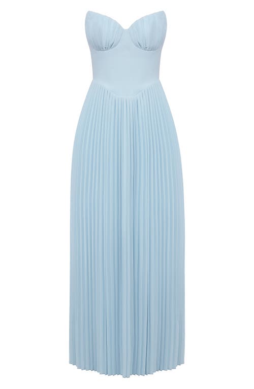 Shop House Of Cb Marcella Strapless Pleated Georgette Gown In Stratosphere