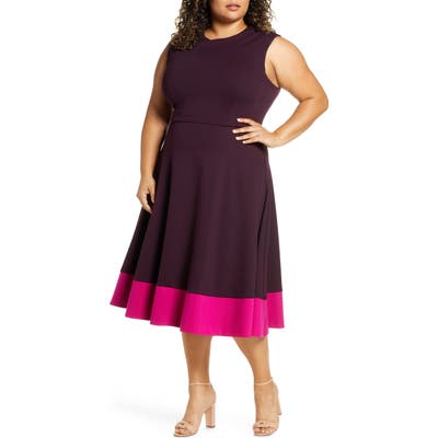 Plus Size Eliza J Contrast Hem Sleeveless Fit & Flare Midi Dress, Purple