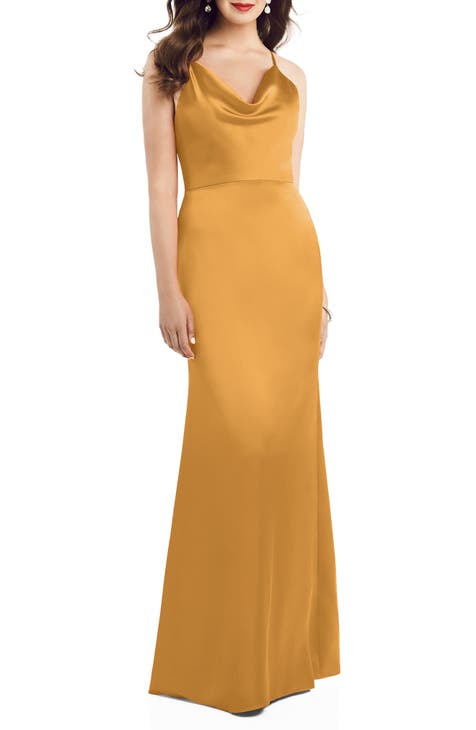 Dessy Collection Off the Shoulder A-Line Charmeuse Gown in Evergreen, Size 16
