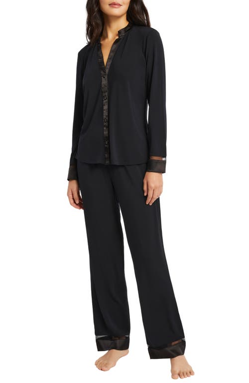 Fleur't Tuxedo Satin Trim Pajamas In Black