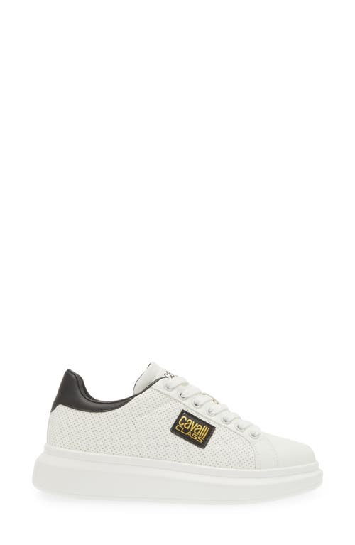 Shop Roberto Cavalli Logo Low Top Sneaker In White/black