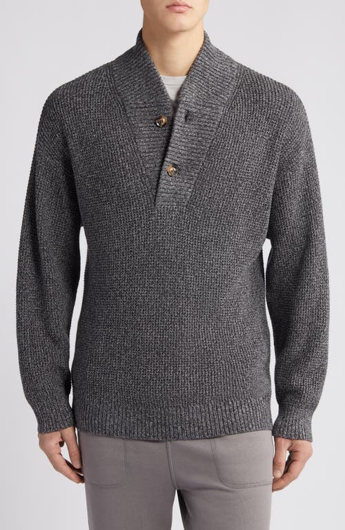 Cotton Blend Henley Sweater in Speckled Tinsel