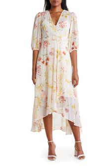 Calvin Klein Surplice Neck Jacquard Floral Dress | Nordstromrack