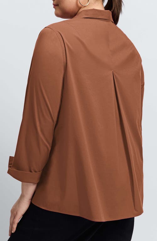 Shop Foxcroft Agnes Smocked Cuff Blouse In Macchiato