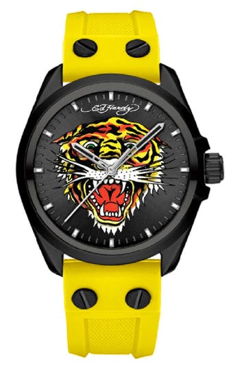 I Touch X Ed Hardy Tiger Art Silicone Watch, 38mm In Yellow