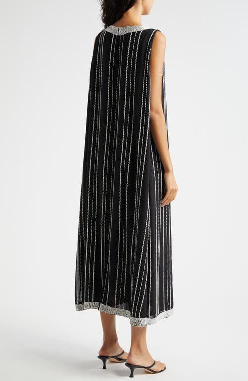 La Vie Style House Daisy Bead Stripe Embellished Midi Dress In Black White