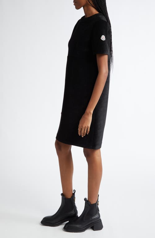 Shop Moncler Short Sleeve Velvet Shift Dress In Black