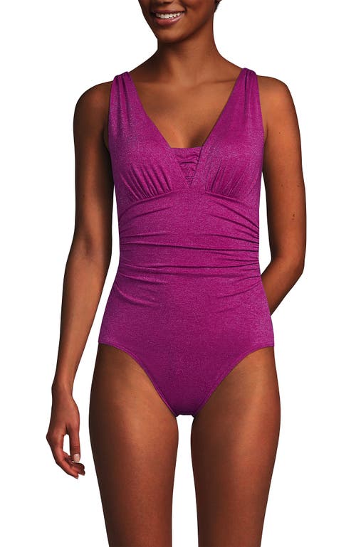 Shop Lands' End Slendersuit Grecian Tummy Control One Piece Swimsuit In Bright Magenta Shine