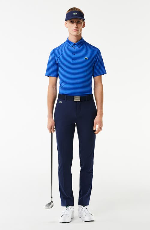 Shop Lacoste Ultradry Stripe Performance Golf Polo In Capitaine/ladigue