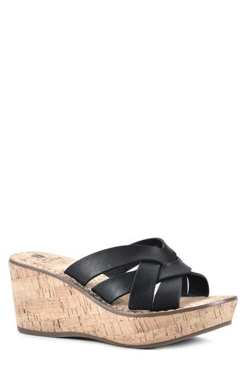 Shop White Mountain Footwear White Mountain Samwell Platform Wedge Sandal In Black/burn/smooth