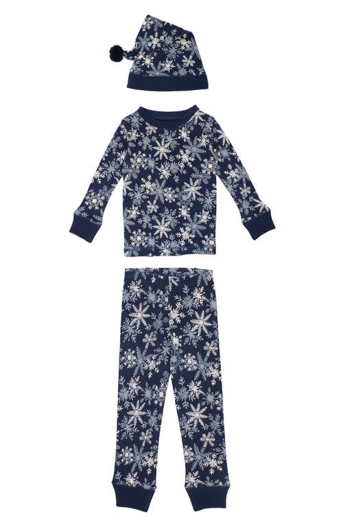 L'Ovedbaby Holiday Organic Cotton Pompom Cap & Two-Piece Fitted Pajamas Set in Snowflakes 