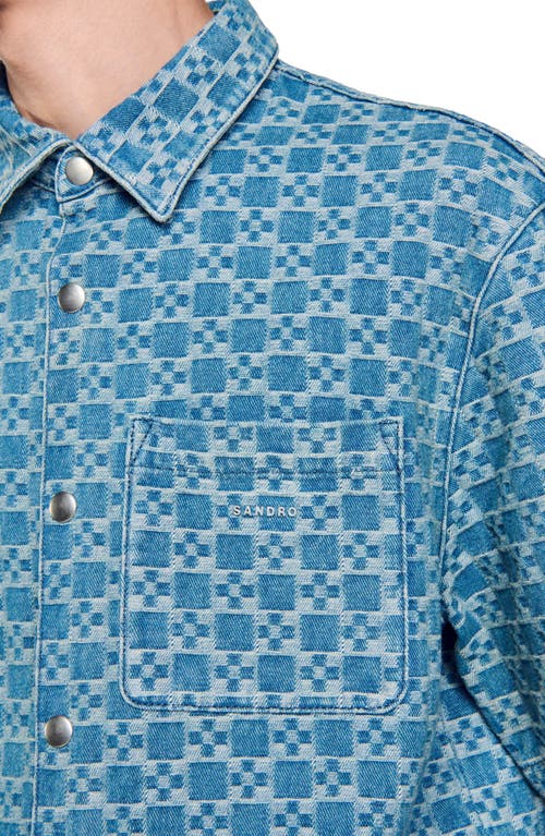 Shop Sandro Square Cross Denim Shirt In Sky Blue