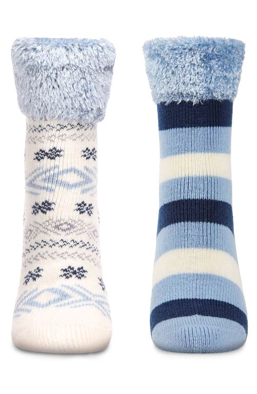 Memoi Assorted 2-pack Faux Fur Trim Nonslip Crew Socks In Blue
