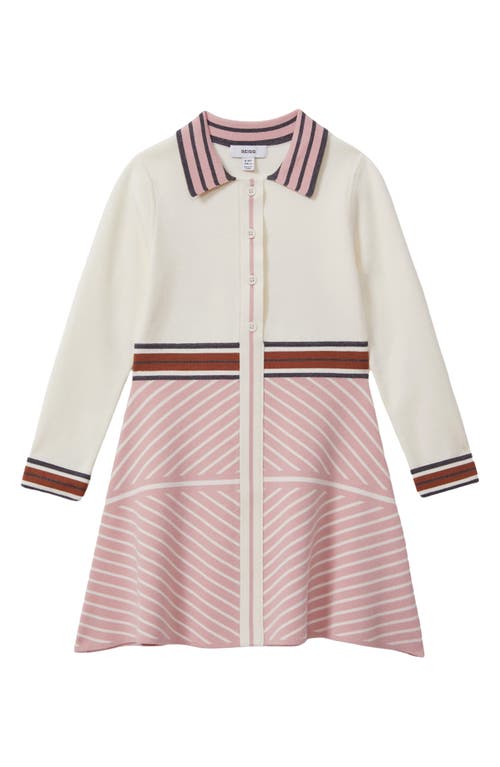 Shop Reiss Kids' Zana Long Sleeve Polo Dress In Pink