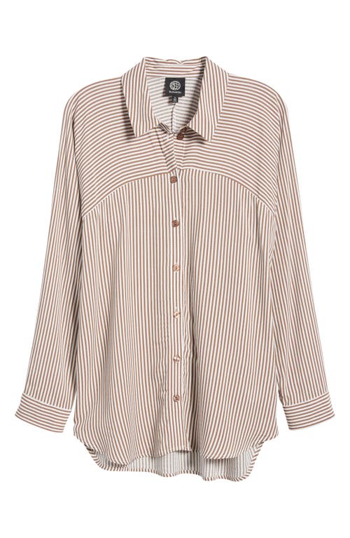 Bobeau Stripe Button-up Tunic In Ivory/deep Taupe Stripe