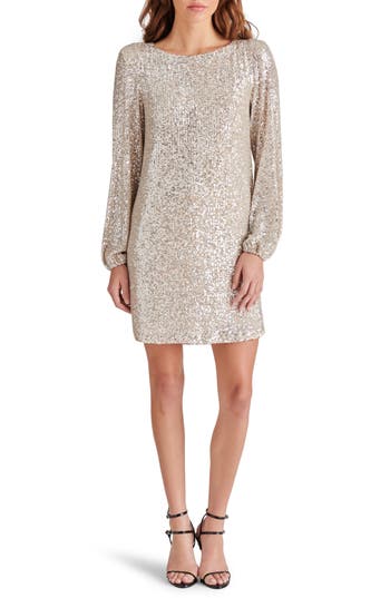 Bb Dakota By Steve Madden Delorean Sequin Long Sleeve Dress In Silver