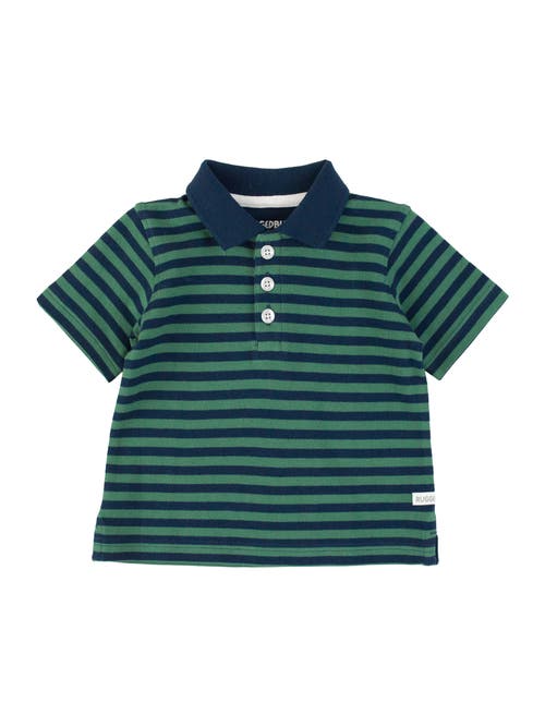 Shop Ruggedbutts Boys Pique Short Sleeve Polo Shirt In Fir Green & Navy Stripe