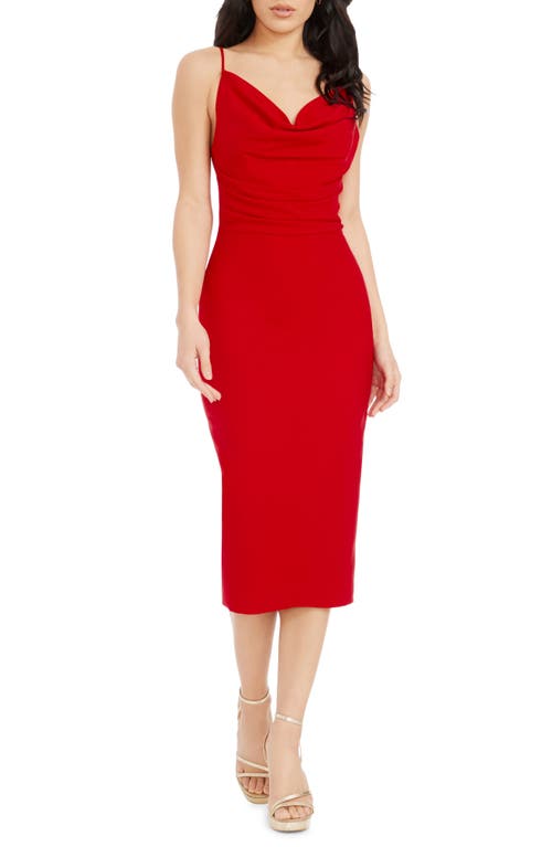 Shop Dress The Population Nikki Cowl Neck Cocktail Midi Dress In Rouge