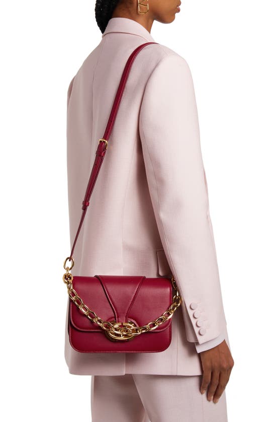 Shop Valentino Small Vlogo Leather Shoulder Bag In Deep Scarlet