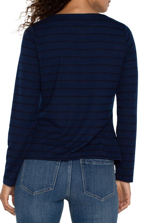 Shop Liverpool Mitered Stripe Boat Neck Top In Dark Navy Stripe