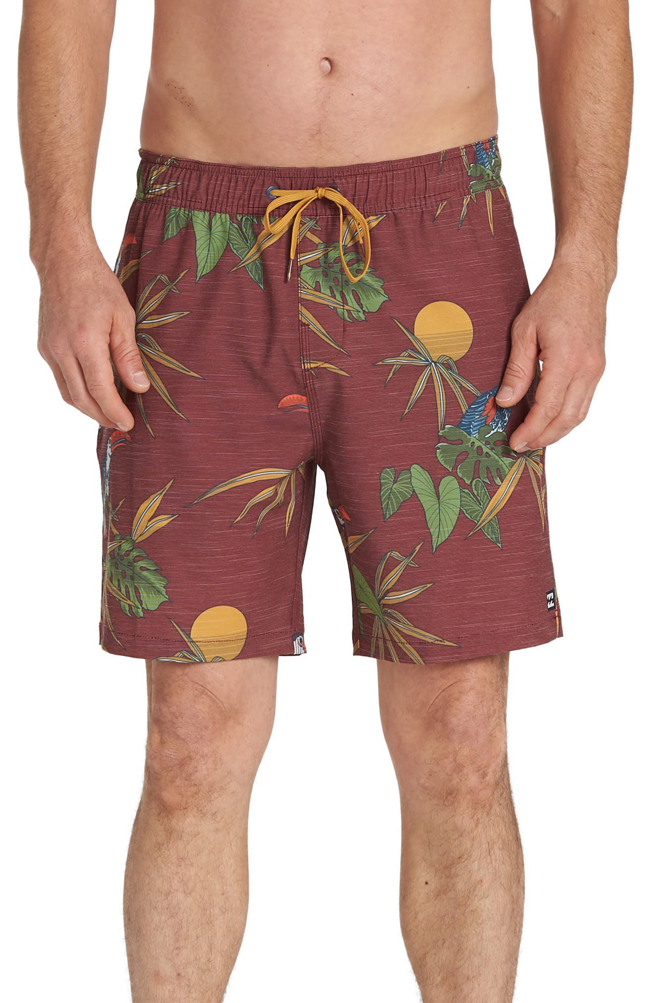 Billabong Sundays Layback Volley Swim Trunks, Red