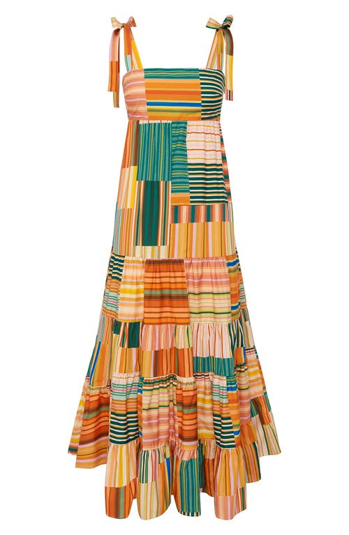 ALEMAIS Sloane Tie Strap Organic Cotton Midi Dress in Multi Stripe