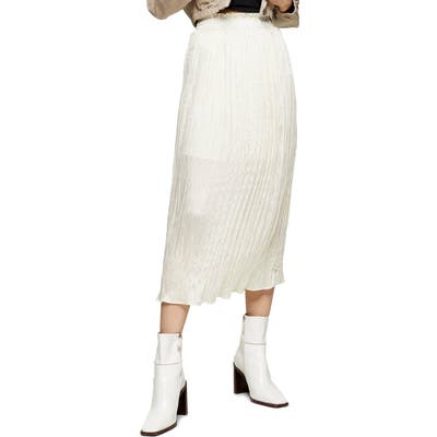 Topshop Pleated Crushed Satin Skirt, US - Ivory