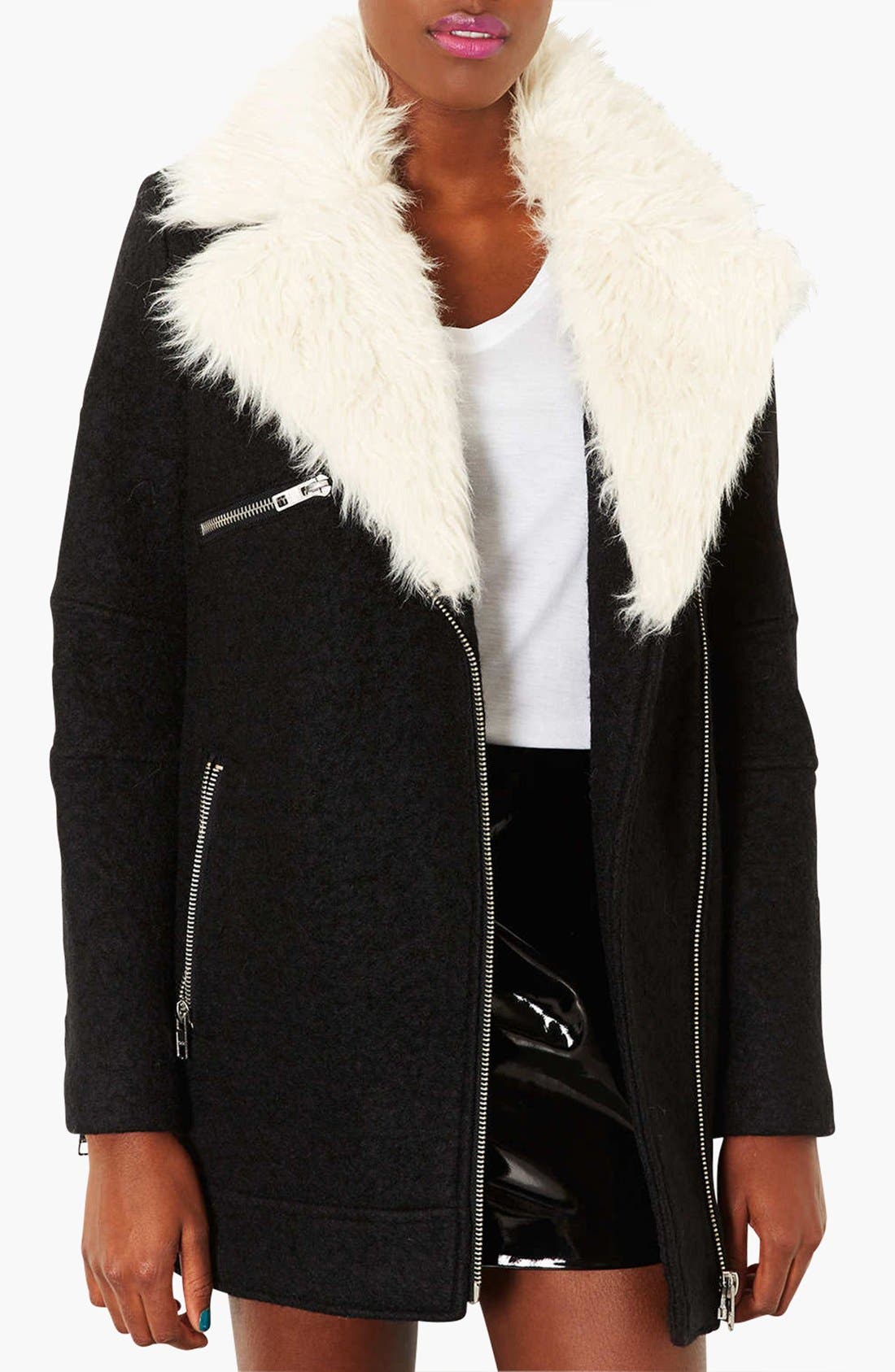 Removable Faux Fur Zip Detail Coat Nordstrom