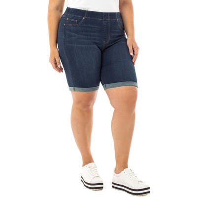Plus Size Liverpool Chloe Roll Cuff Denim Bermuda Shorts, Blue
