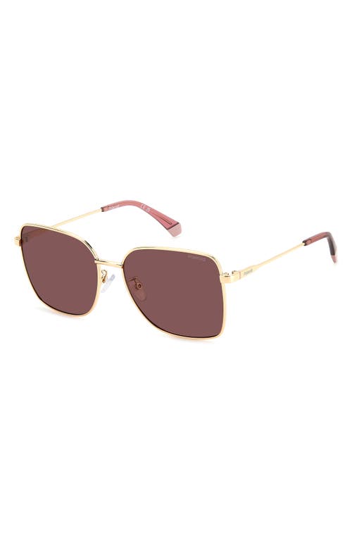 Polaroid 58mm Polarized Rectangular Sunglasses In Gold Burgundy/violet Polar
