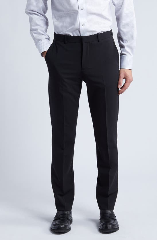 Nordstrom Trim Fit Flat Front Stretch Wool Dress Pants In Black