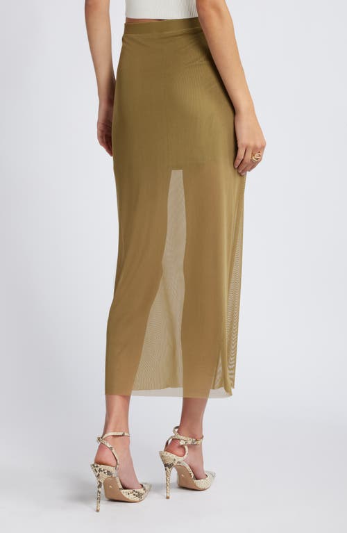 Open Edit Sheer Mesh Midi Skirt In Olive Brine