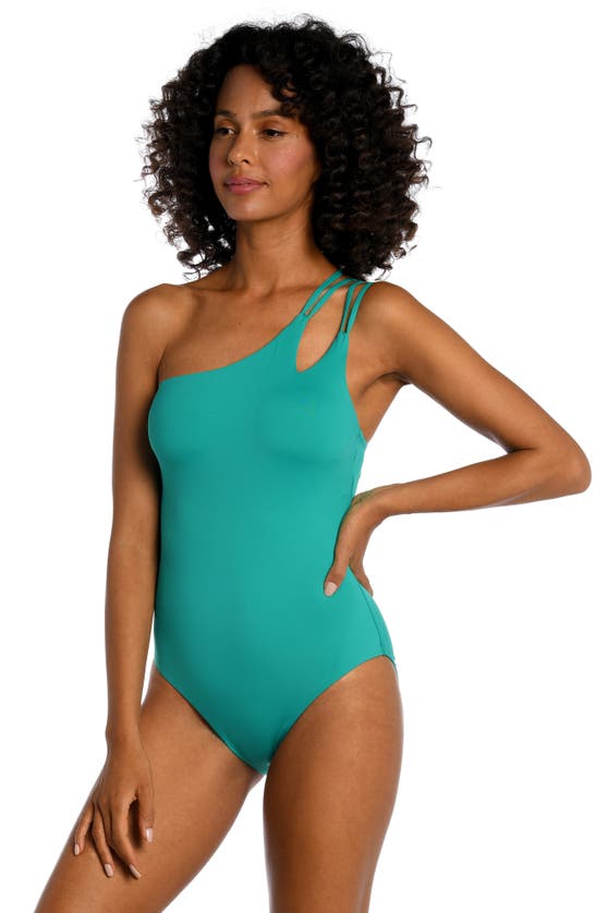 Shop La Blanca Strappy One-shoulder One-piece Swimsuit In Emerald