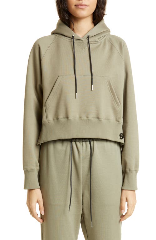 Sacai Mixed Media High-low Cotton Jersey Hoodie In Green