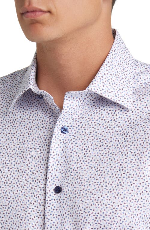 David Donahue Trim Fit Tossed Square Print Dress Shirt In White/merlot