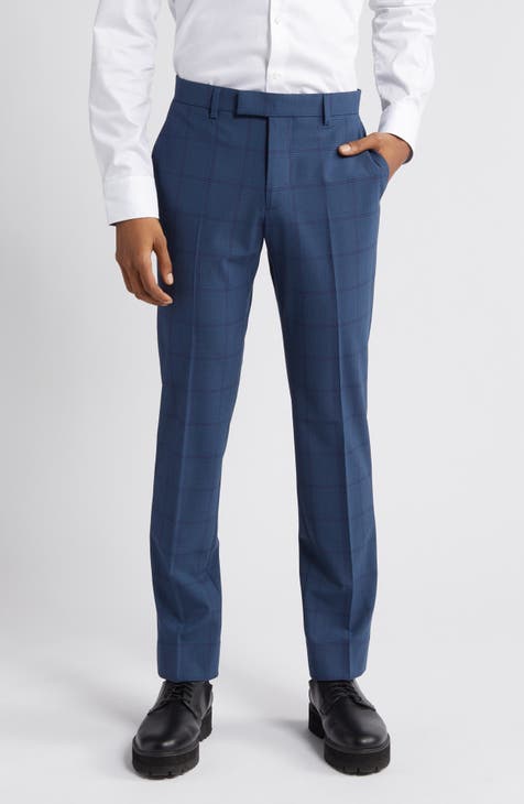 Extra Trim Fit Plaid Wool Blend Trousers
