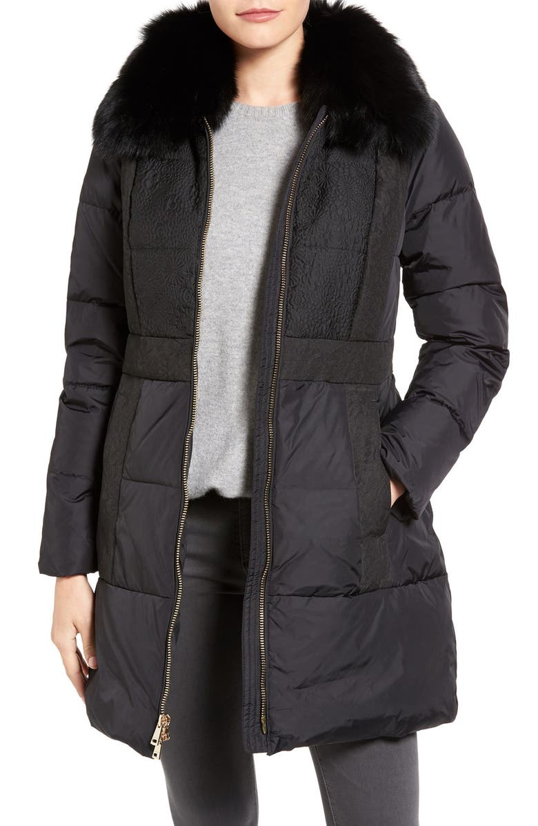 1 Madison Lace Trim Down Coat with Genuine Fox Fur Collar | Nordstrom