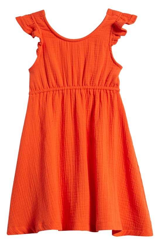 Shop Tiny Tribe Flutter Sleeve Cutout Linen Sundress In Tangerine