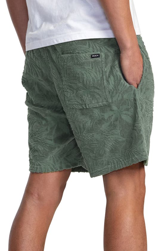 Shop Rvca Palms Down Terry Cloth Jacquard Shorts In Balsam Green