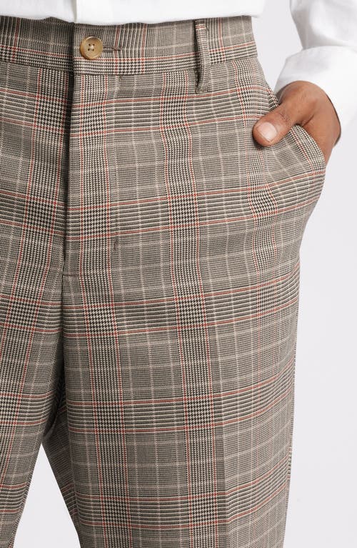 Open Edit Glen Plaid Flat Front Pants In Tan- Black Glen Plaid