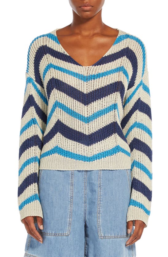 Max Mara Venusia Zigzag-intarsia Linen Jumper In Navy