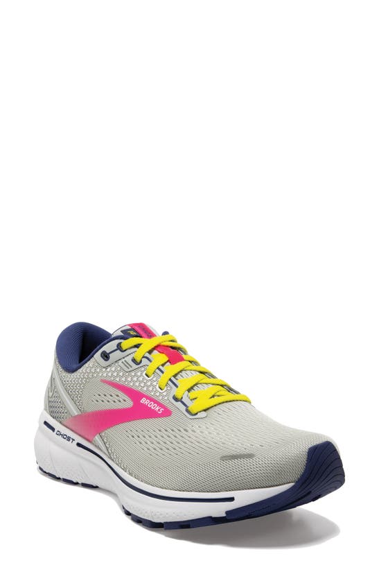 Brooks Women's Ghost 14 Wide Width Running Sneakers From Finish Line In Grey/ Pink/ Sulphur Spring