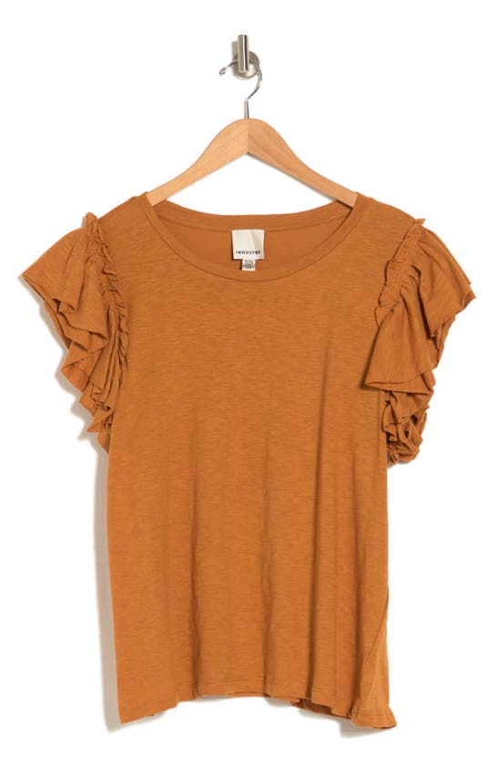 Shop Industry Republic Clothing Double Flutter Ruffle Sleeve Pima Cotton T-shirt In Vintage Bronze