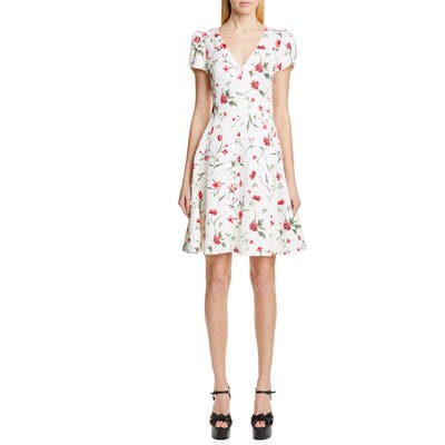 Michael Kors Petal Sleeve Floral Matelasse Dress, Ivory