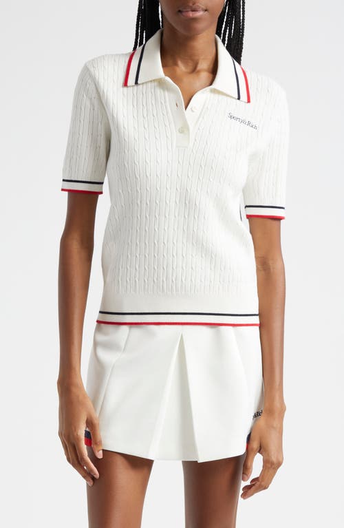 Shop Sporty And Rich Sporty & Rich Mila Cable Embroidered Tipped Polo Sweater In White