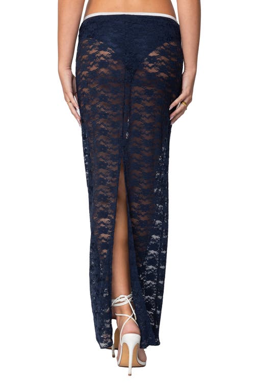 Shop Edikted Vara Sheer Lace Maxi Skirt In Navy