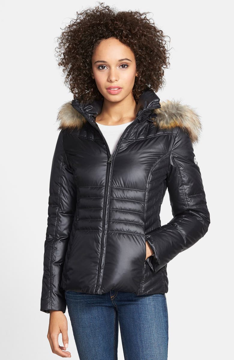 GUESS Quilted Puffer Jacket with Removable Faux Fur Trim (Online Only ...