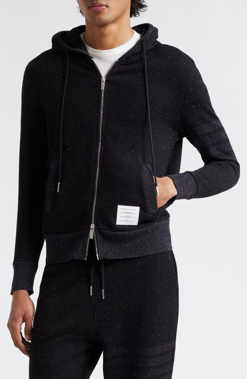 Thom Browne 4-Bar Flecked Cotton & Silk Hoodie Black at